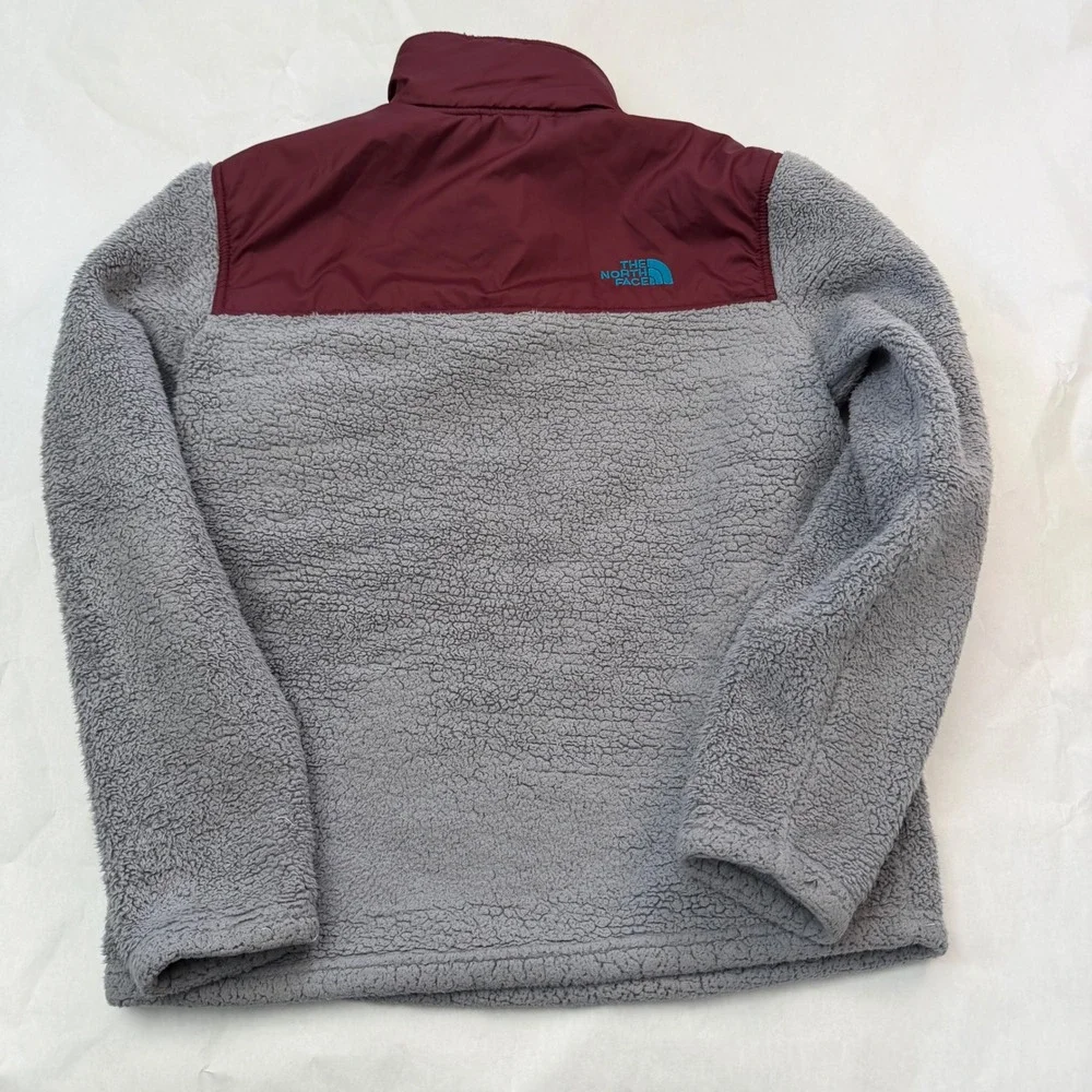 North Face Mens‎ Fleece Pullover Jacket Burgundy Gray Sherpa Pile Outdoor S
